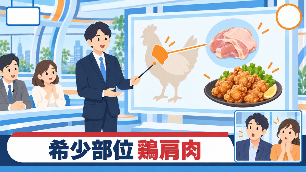 情報番組で鶏肩肉が希少部位として特集されている画面のイメージ